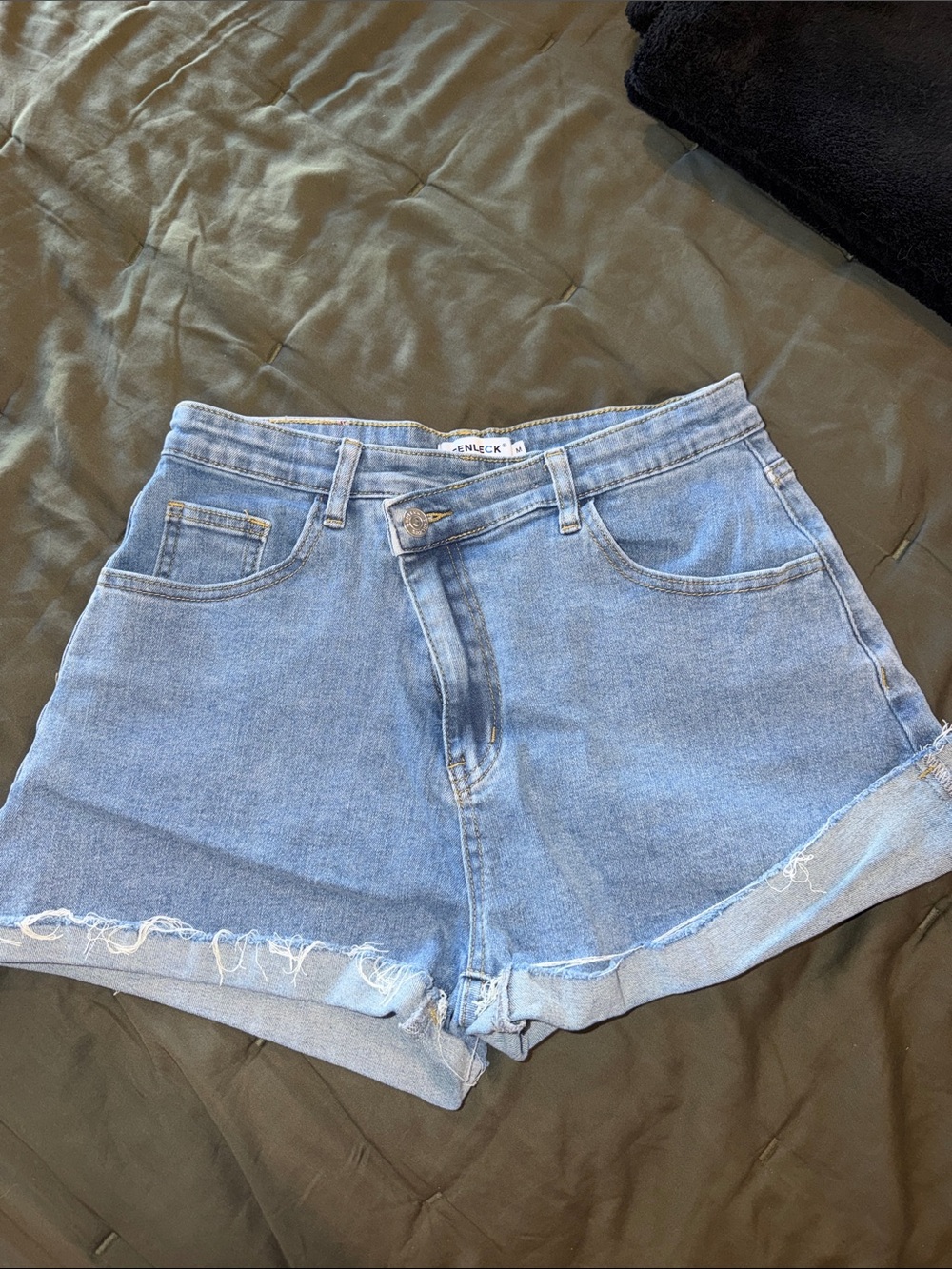 Denim Criss Crossover High-Rise Women’s Shorts - Light Blue
